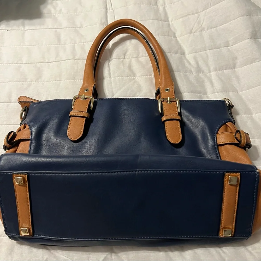 Large Satchel Simply Noelle‎ Bag Navy Blue And Tan